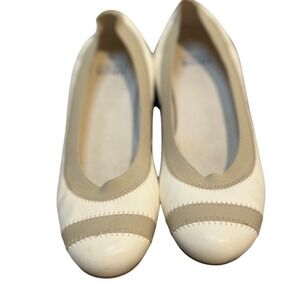 Stuart Weitzman Ballet Flats Cream Tan Leather Round Toe Slip On‎ Women's Shoes